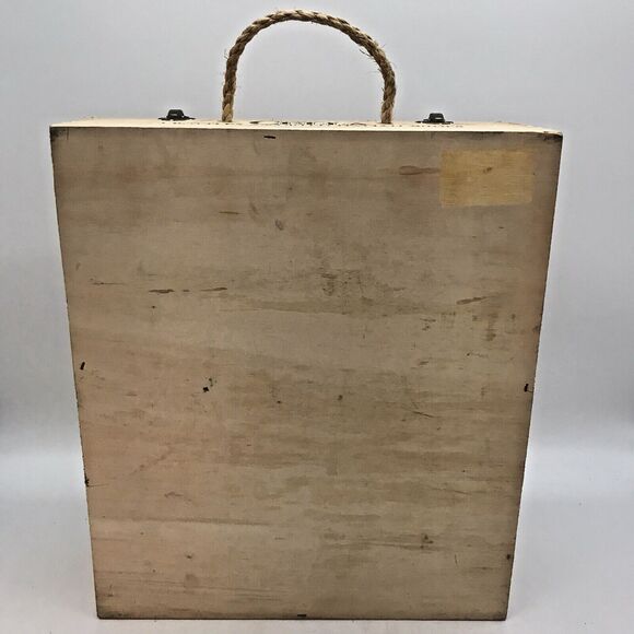 Vintage Cella Fratelli Wooden Wine Bottle Carrier Box Rope Handle Bronze Clasps - Picture 7 of 12